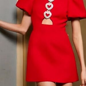 NWT Cherley Red Formal Dress with Rhinestone Valentine Heart Details